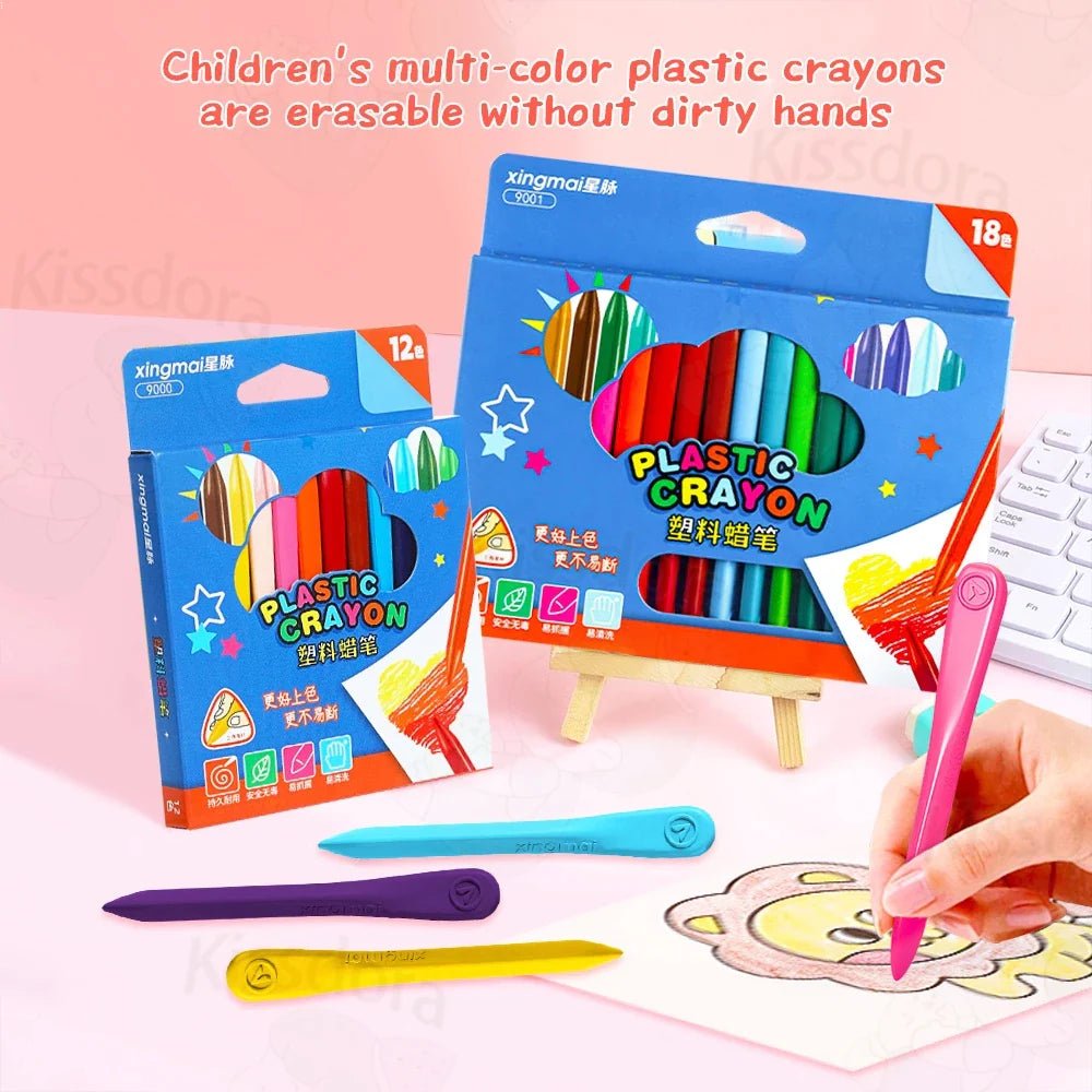 12-Color Non-Toxic Plastic Crayons Set: Perfect for School Supplies