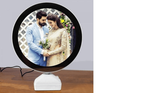 3 in 1 Magic Mirror Photo Frame With LED Light Round Shape Imported Quality With Your Picture Display