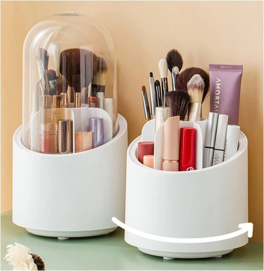 360-Degree Rotating Makeup Organizer with Clear Cover - Cosmetics Storage and Display Case