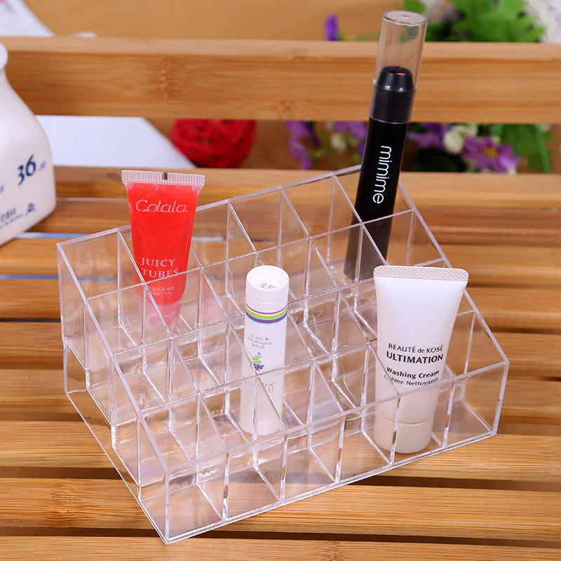 Acrylic Lipstick & Jewelry Storage Box: 24 Grid Organizer