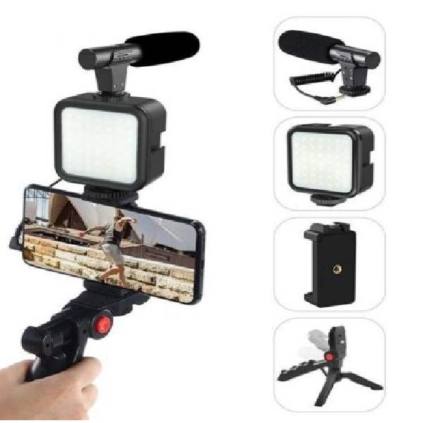 ALL IN ONE AY-49 Vlogging Video Making Kit for Live Streaming Vlogging Self-Portrait Photography, Video Making kit, with stand,Led Light, Mobile Holder.