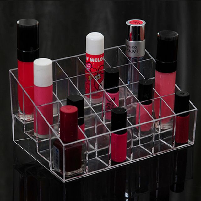 Acrylic Lipstick & Jewelry Storage Box: 24 Grid Organizer