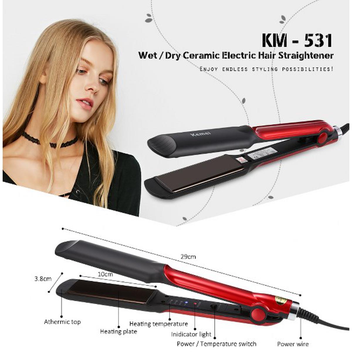 KM-531 Professional Hair Straightener: Effortless Styling for Wet & All Hair Types. Available at FusionX.pk!"