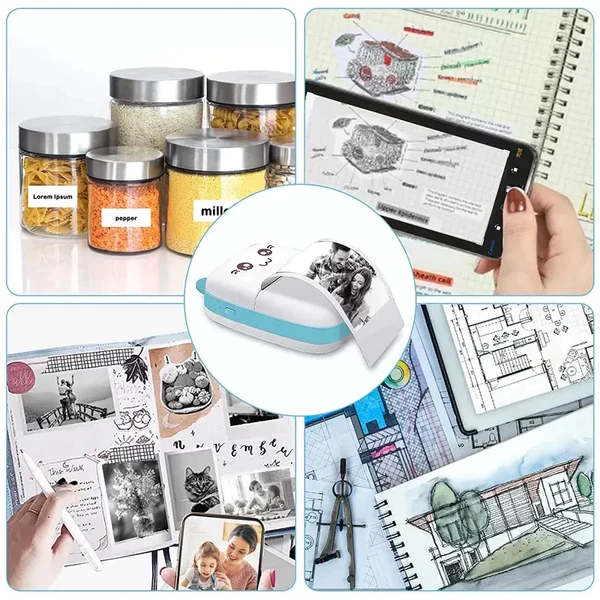 SnapPrint Portable Photo Printer - Mini Printer, USB & Bluetooth Photo Printer for Smartphone Black White without Cartrid