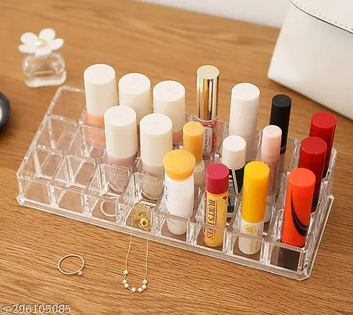 Acrylic Lipstick & Jewelry Storage Box: 24 Grid Organizer