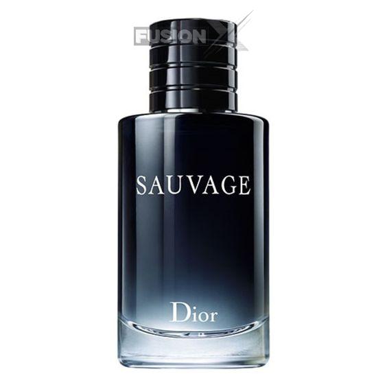 Dior Sauvage bottle placed against a backdrop of nature, evoking wilderness.
