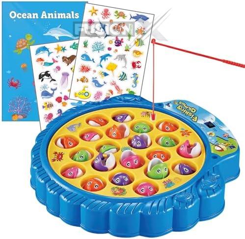 "Fishing Master Rotating Game - 21 Fishes, 4 Rods, Fun for Kids"