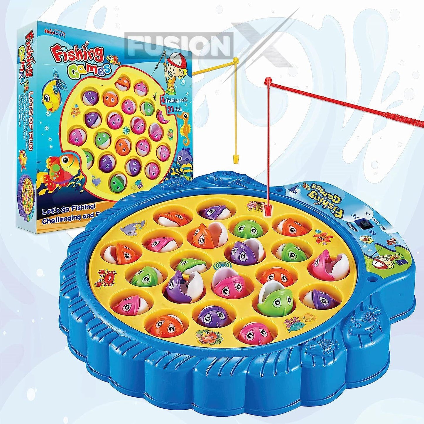 "Fishing Master Rotating Game - 21 Fishes, 4 Rods, Fun for Kids"