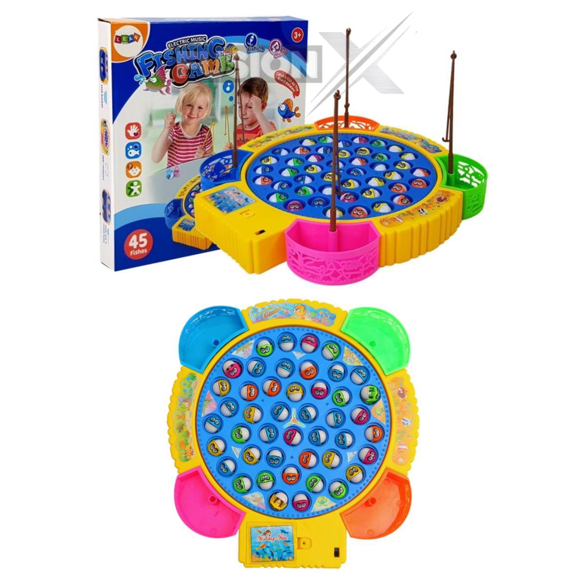 "Fishing Master Kids Game – 45 Fishes, 4 Rods, Rotating Fun!"