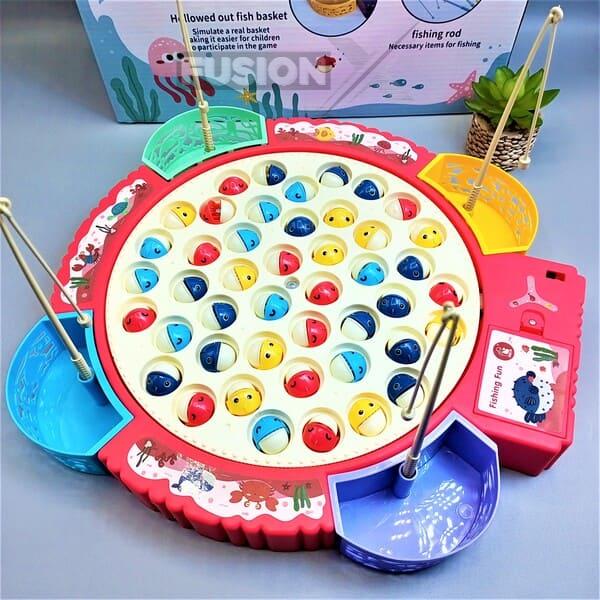 "Fishing Master Kids Game – 45 Fishes, 4 Rods, Rotating Fun!"