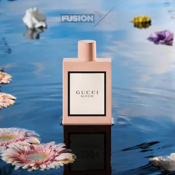 Elegant Gucci Bloom perfume bottle, designed for modern women.
