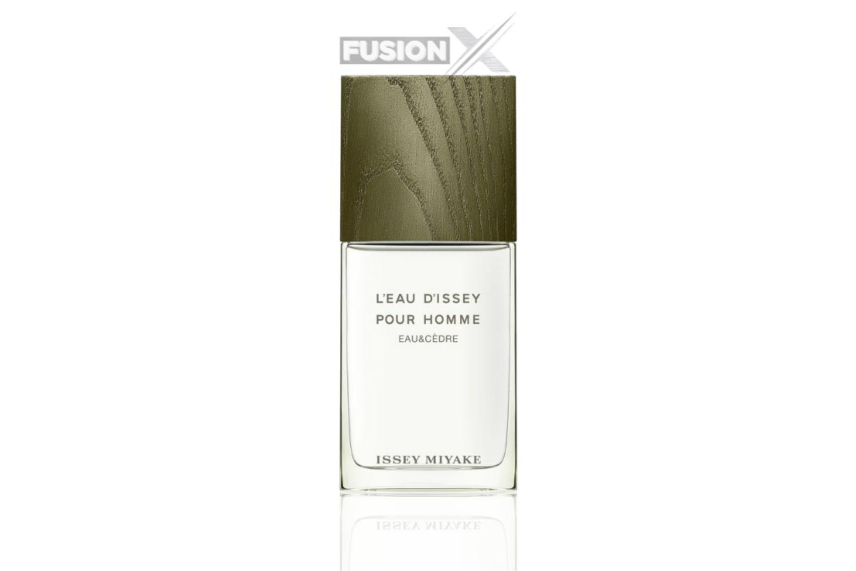 Close-up of the sleek L'eau d'Issey perfume packaging.
