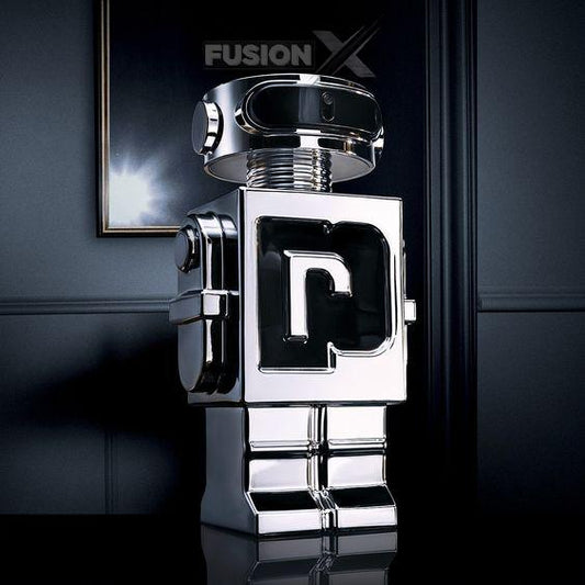 Paco Rabanne Phantom 100ml bottle with futuristic robot-inspired design.
