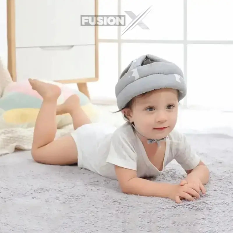 Cushioned baby safety helmet available at Fusionx.pk, providing safety for active babies exploring their surroundings