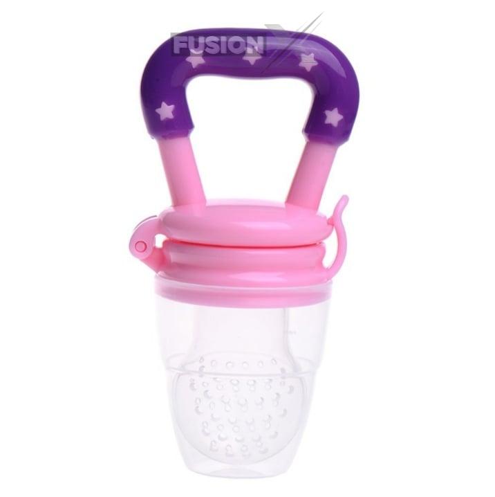 "Baby fruit pacifier feeder made from BPA-free silicone for safe feeding"
