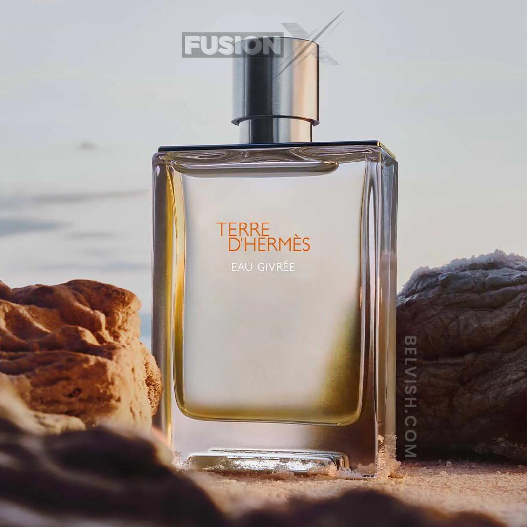 Terre d'Hermès bottle, showcasing its elegant design and earthy tones.
