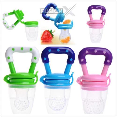 "BPA-free baby fruit feeder pacifier allowing safe introduction to solid foods"
