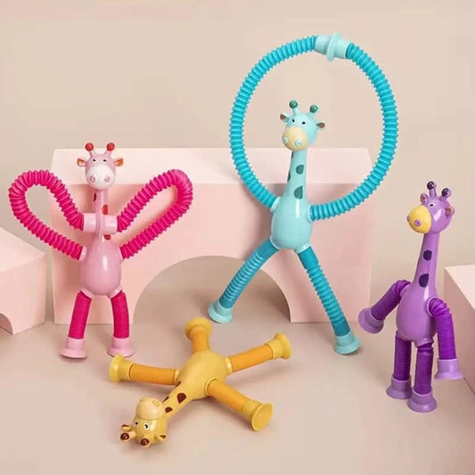 Telescopic Suction Cup Giraffe Toy: Multicolor Pop Tubes Sensory Fidget for Kids