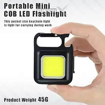 COB Rechargeable Keychain Flashlight – 3 Light Modes, Portable Pocket Light with Folding Bracket, Bottle Opener, and Magnet Base