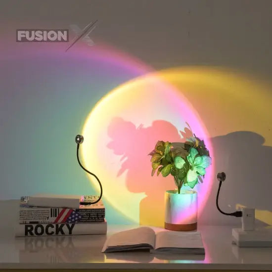 "Stunning rainbow night light projector for enhancing room atmospheres."