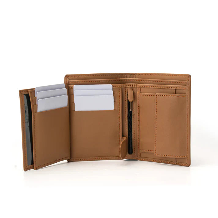 Men's Light Brown Bi-Fold Wallet With Coin Pocket