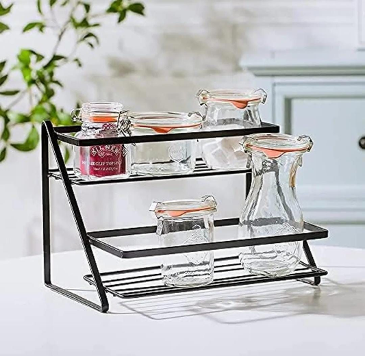 Double Layer Iron Kitchen Storage Rack Cosmetics Desktop Storage Box Spice Organizer Dish Drainer Holder Bathroom Desk Shelf